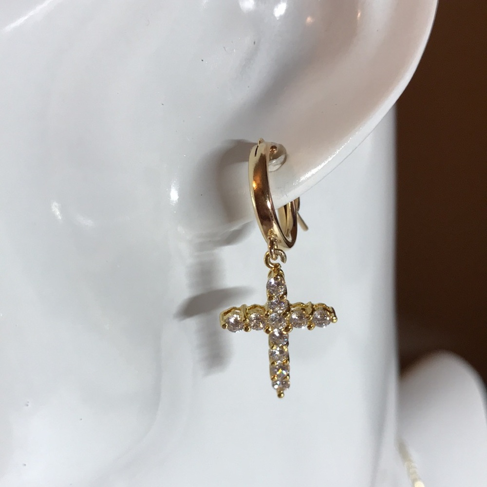 Crystal Cross Hoop Earrings